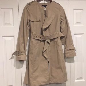 Bcbgmaxazria ruffle trench coat